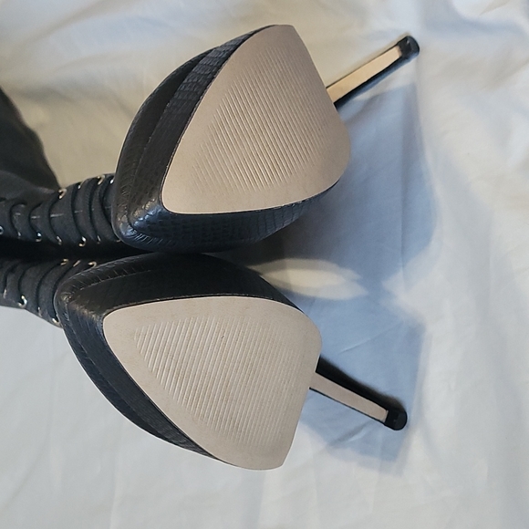 Paper Fox Champarelle Over the Knee Lace Up Front Boots Stiletto Heels - Picture 6 of 7